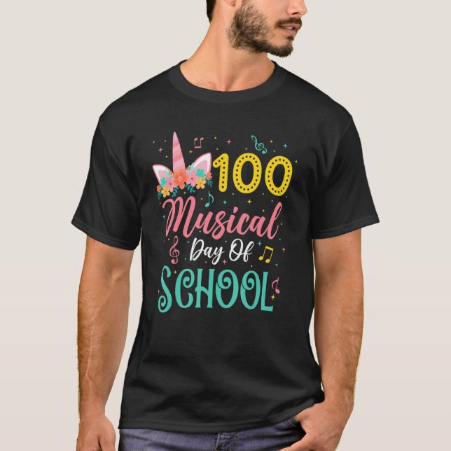 100 Musical Days Of School Music Teacher Unicorn T T-Shirt (Front)