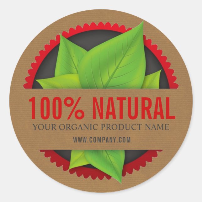 100% Natural Herbal Organic Product Stickers (Front)