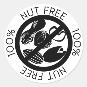100% Nut Free No Nuts Simple Black and White Classic Round Sticker
