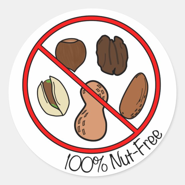 100% Nut Free (Tree nuts & Peanuts) Classic Round Sticker (Front)