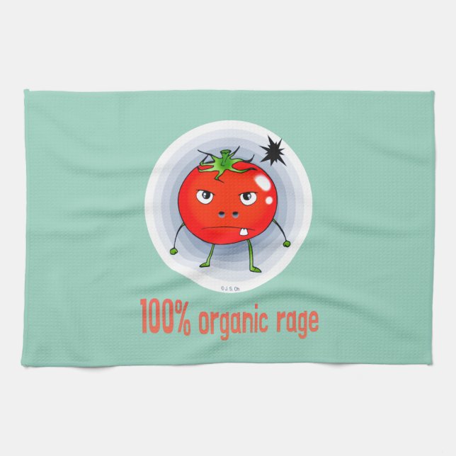 100% Organic Rage Funny Angry Tomato Kitchen Towel (Horizontal)
