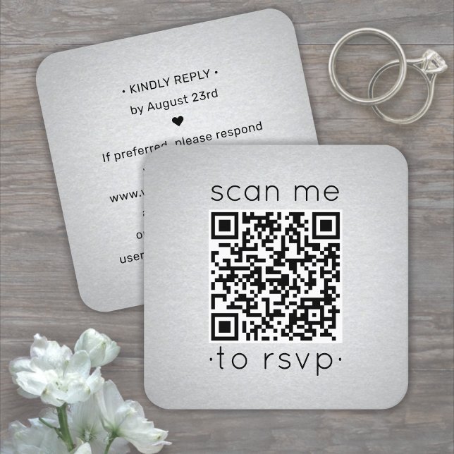 100 Pack QR Code RSVP Faux Silver Foil Enclosure Square Business Card (Creator Uploaded)