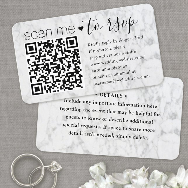 100 Pack QR RSVP & Details Faux Marble Enclosure Business Card (Creator Uploaded)