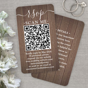 100 Pack QR RSVP Wedding Brown Faux Wood Enclosure Business Card