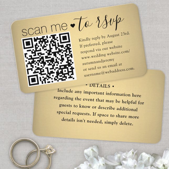 100 Pack Scan Me QR RSVP Faux Gold Foil Enclosure Business Card (Creator Uploaded)