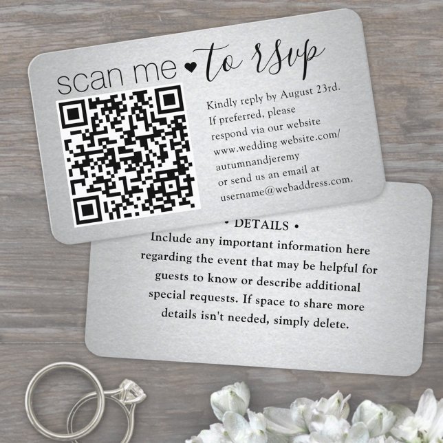 100 Pack Scan Me QR RSVP Faux Silver Enclosure Business Card (Creator Uploaded)
