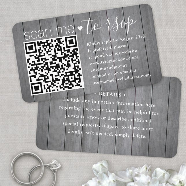 100 Pack Scan Me QR RSVP Grey Faux Wood Enclosure Business Card (Creator Uploaded)