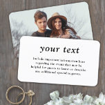 100 Pack Simple Typography Photo Wedding Enclosure Business Card<br><div class="desc">Compliment simply elegant wedding invitations and provide important information to guests with stylish custom photo enclosure cards. All text on this template is simple to personalize or delete as needed. This card can include any celebration details of your choice such as directions, website, special requests, accommodations, reception or rsvp. The...</div>