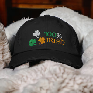 100 Percent Irish Shamrocks Embroidered Hat