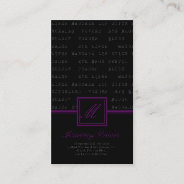 100 Plum Purple Make Up Words Artist Business Card (Front)