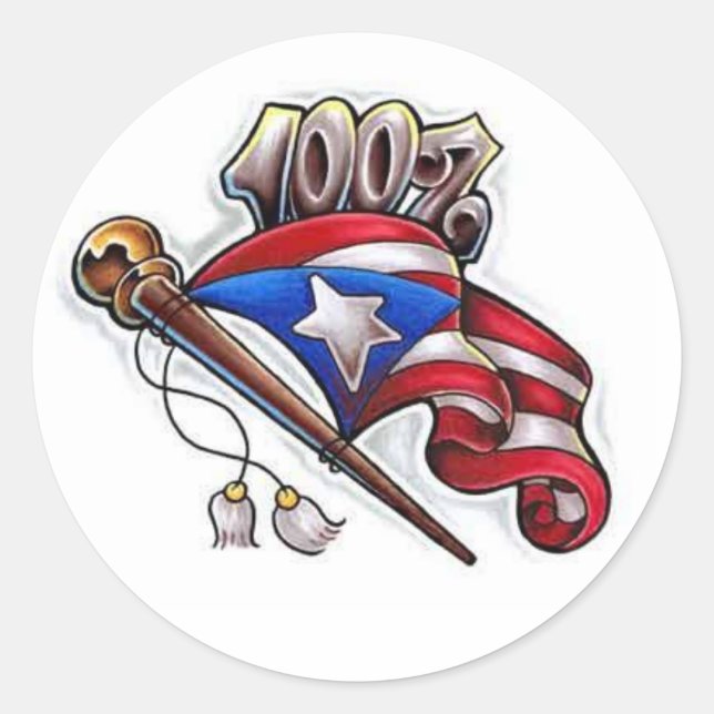 100% puertorican classic round sticker (Front)