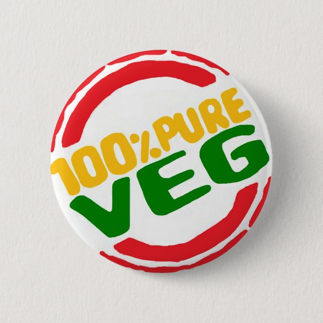 100% Pure Veg 2 Inch Round Button (Front)