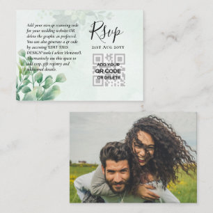 100 QR CODE WEDDING RSVP Greenery PHOTO Enclosure  Business Card