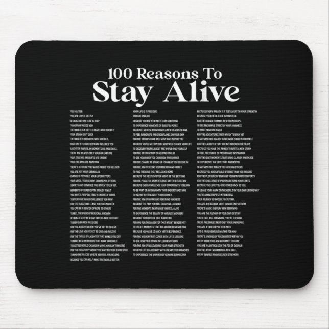 100 Reasons To Stay Alive Suicide Prevention 988 P Mouse Pad (Front)