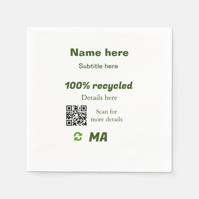 100% recycled add Q R code here business name Napkin (Front)