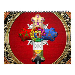 [100] Rosy Cross (Rose Croix) on Red & Gold Calendar