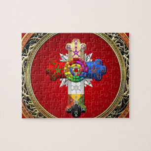 [100] Rosy Cross (Rose Croix) on Red & Gold Jigsaw Puzzle