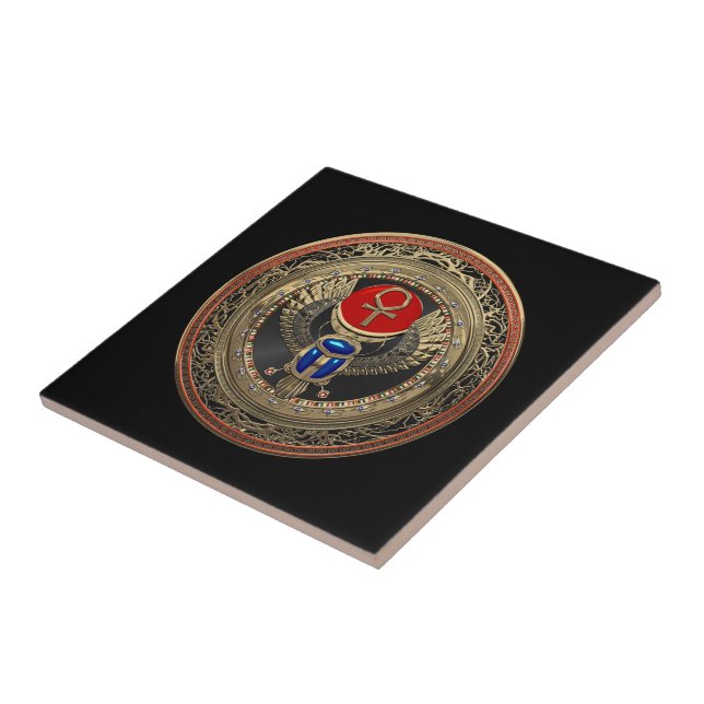 [100] Sacred Gold Egyptian Winged Scarab with Ankh Tile (Side)