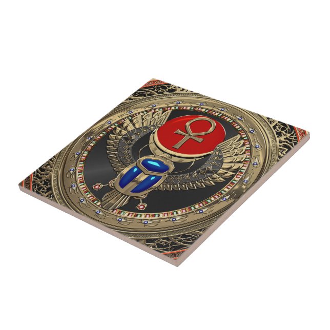 [100] Sacred Gold Egyptian Winged Scarab with Ankh Tile (Side)