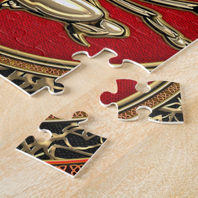 [100] Sacred Golden Scorpion on Red Jigsaw Puzzle (Side)