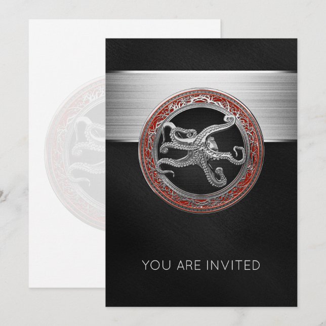 [100] Sacred Silver Octopus in Defensive Posture Invitation (Front/Back)