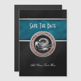 [100] Sacred Silver Scorpion on Black Magnetic Invitation