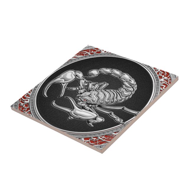 [100] Sacred Silver Scorpion on Black Tile (Side)
