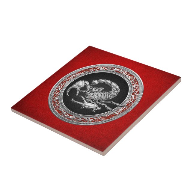 [100] Sacred Silver Scorpion on Black Tile (Side)