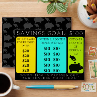 $100 Savings Goal Money Piggy Bank Envelope