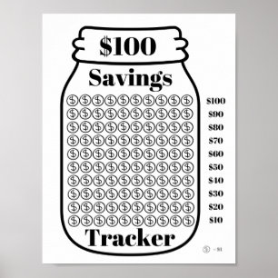 $100 Savings Tracker Mason Jar Budget Goal Sheet Poster