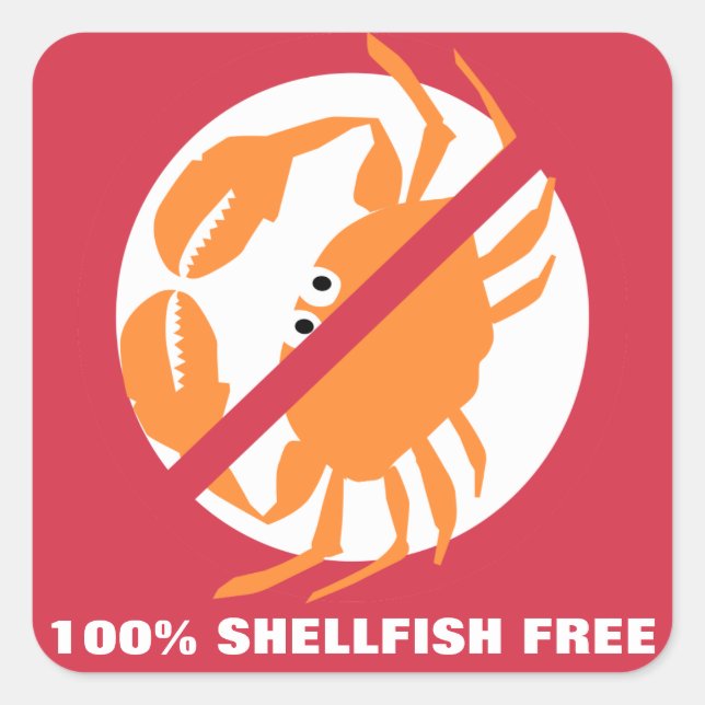 100% Shellfish Free Alert Personalized Red Crab Square Sticker (Front)