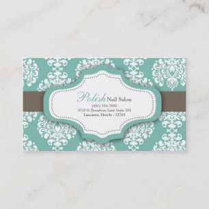 100 Teal Damask Nail Technician Business Card