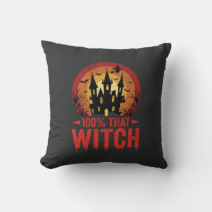 100% That Witch Halloween Castle Throw Pillow