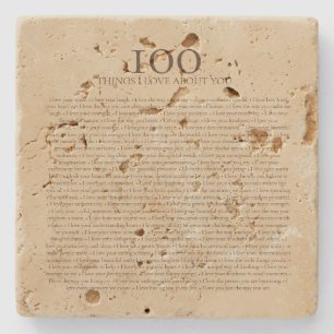 100 Things I Love About You Anniversary Gift Stone Coaster