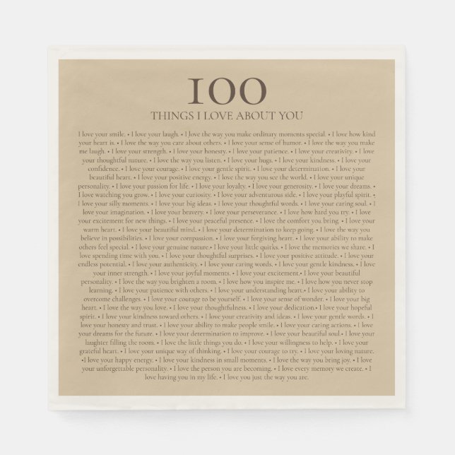 100 Things I Love About You Customizable Gift  Napkin (Front)