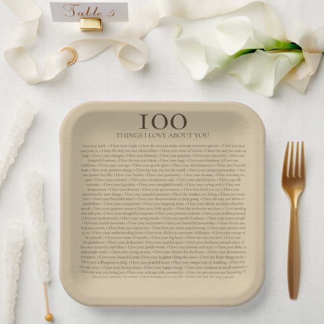 100 Things I Love About You Customizable Gift  Paper Plate (Wedding)