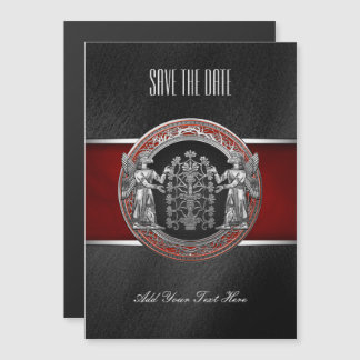 [100] Two Silver Ninurtas with Tree of Life Magnetic Invitation