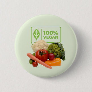 100% Vegan and Proud 2 Inch Round Button