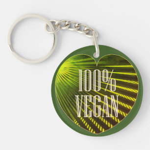 100% Vegan - Motivating Slogan Green Heart Keychain