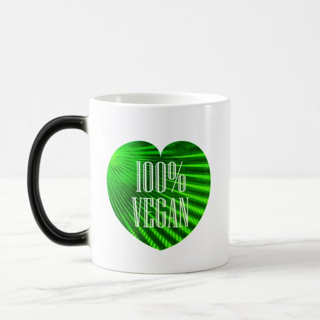 100% Vegan - Motivating Slogan Green Heart Magic Mug (Left)