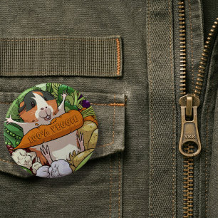 100% Veggie Happy Guinea Pig With Carrot 2 Inch Round Button