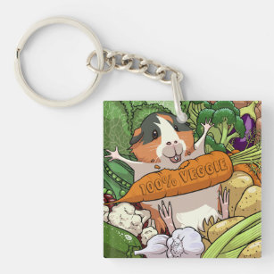 100% Veggie Happy Guinea Pig With Carrot Keychain