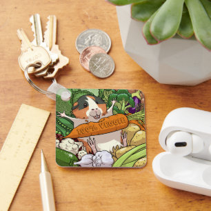 100% Veggie Happy Guinea Pig With Carrot Keychain