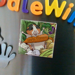 100% Veggie Happy Guinea Pig With Carrot Magnet
