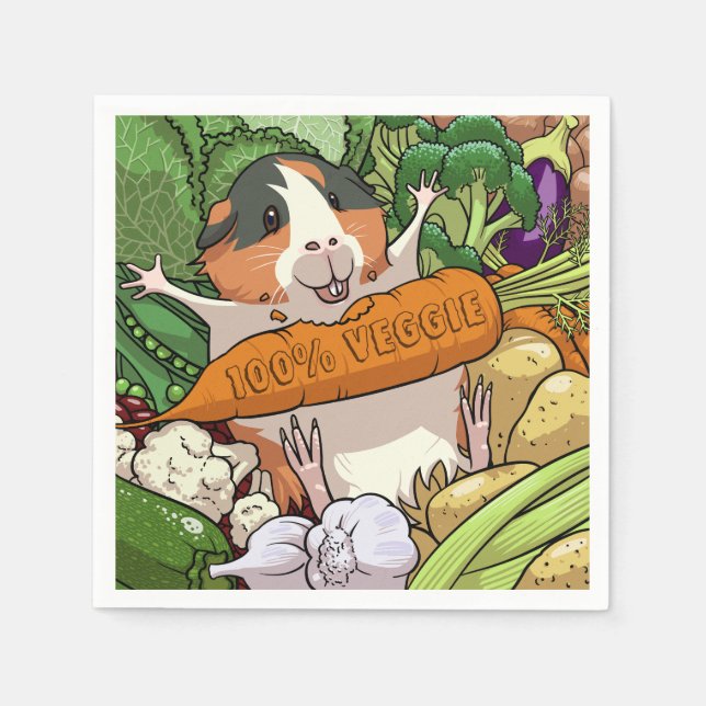 100% Veggie Happy Guinea Pig With Carrot Napkin (Front)
