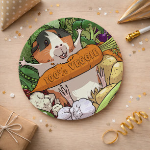 100% Veggie Happy Guinea Pig With Carrot Paper Plate