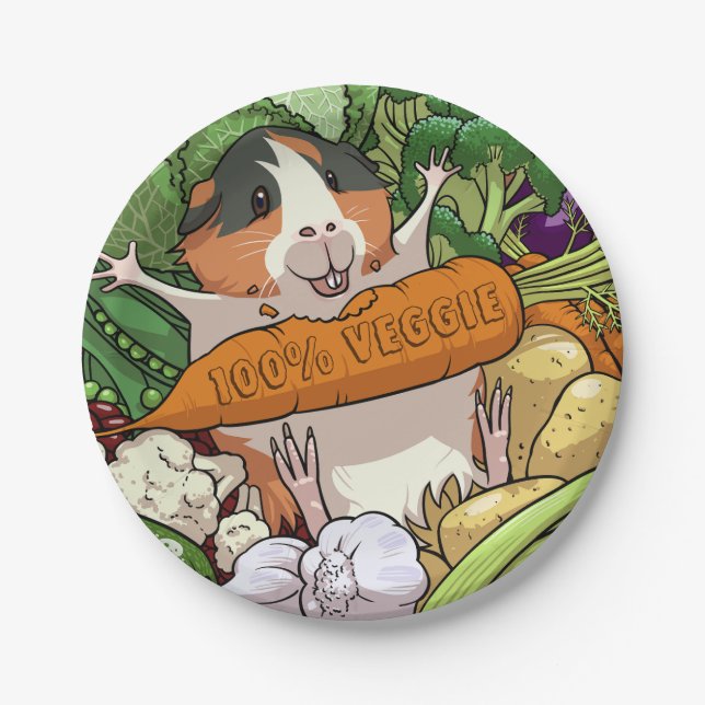 100% Veggie Happy Guinea Pig With Carrot Paper Plate (Front)