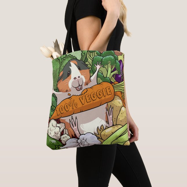 100% Veggie Happy Guinea Pig With Carrot Tote Bag (Close Up)