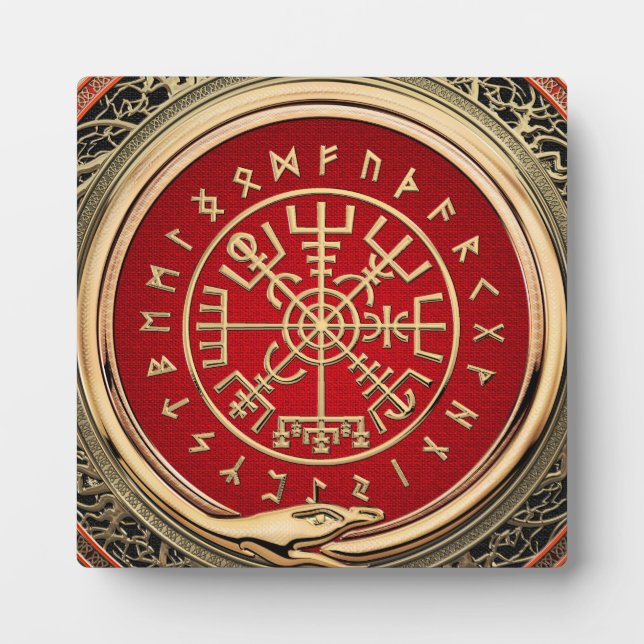 [100] Vegvisir - Viking Gold Magic Runic Compass Plaque (Front)