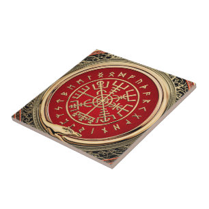 [100] Vegvisir - Viking Gold Magic Runic Compass Tile